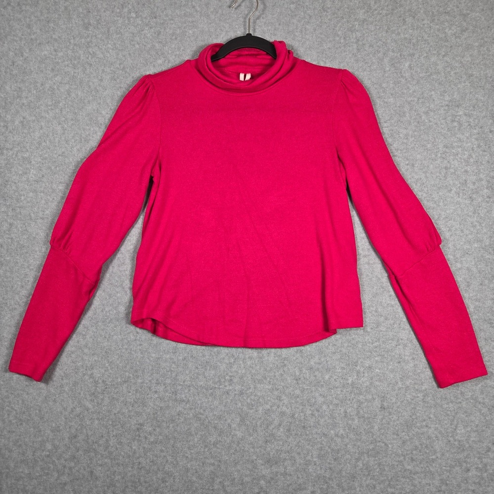 Anthropologie Women XS Turtleneck Puff Sleeve Top Pink Cozy Soft Academia - Picture 3 of 9